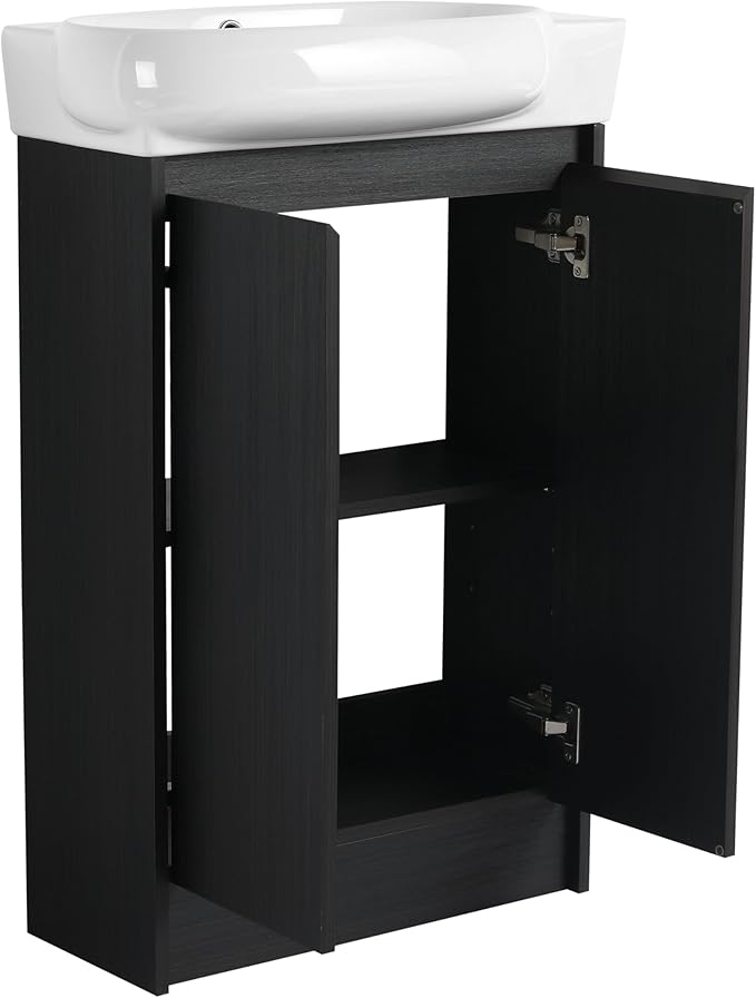 23" Freestanding Bathroom Vanity with Sink Set for Small Space, Soft Close Doors Round Ceramic Sink Bathroom Cabinet, Black Vanity and Sink Combo for Bathroom, Floor Mount Small Bathroom Vanities