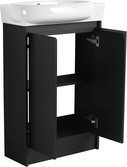 23" Freestanding Bathroom Vanity with Sink Set for Small Space, Soft Close Doors Round Ceramic Sink Bathroom Cabinet, Black Vanity and Sink Combo for Bathroom, Floor Mount Small Bathroom Vanities