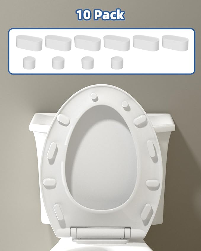 Hibbent 10 pieces Toilet Seat Bumpers for Bidet Attachment, Strong Adhesive with 2 Thickness TPE Pads(2 Heights), Universal Buffer Toilet Lid Rubber Bumpers, White
