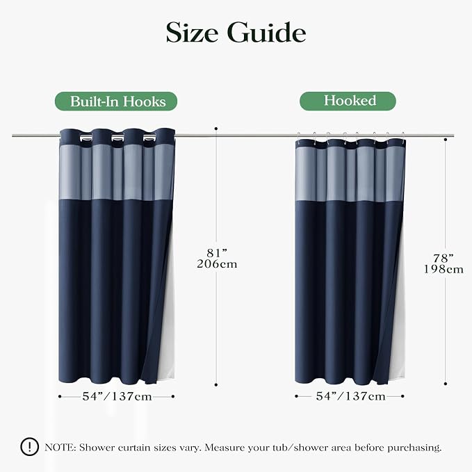 Navy Blue Hook Free Waffle Shower Curtain & Snap-in Liner,54x81 | Less Time to install, 3 in 1 Fabric Shower Curtain and Liner Set with Magnets, Stall, Long, Shower Curtains for Bathroom