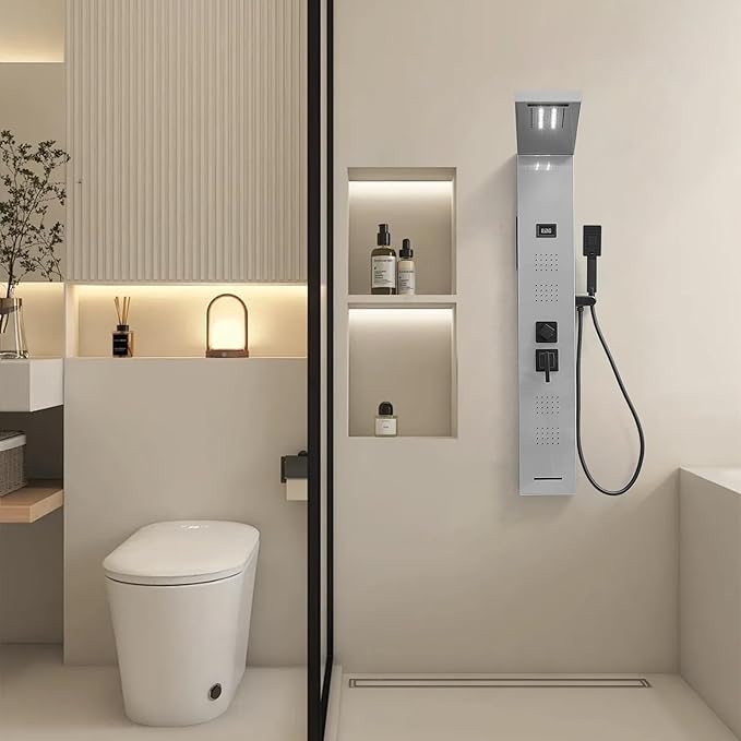 Shower Panel Tower System 5 in 1 Stainless Steel Rainfall Shower Panels with 5-Functions, 4 Enlarged Body Massage Jets, Handheld Head, Wall Mounted Brushed Nickel