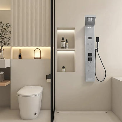 Shower Panel Tower System 5 in 1 Stainless Steel Rainfall Shower Panels with 5-Functions, 4 Enlarged Body Massage Jets, Handheld Head, Wall Mounted Brushed Nickel