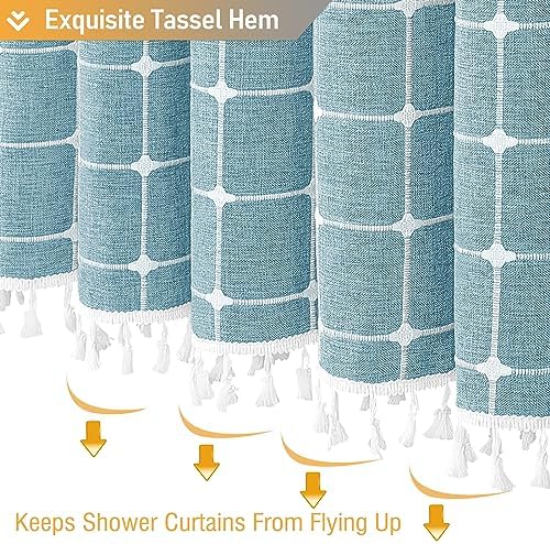 BTTN Teal Boho Farmhouse Linen Heavy Duty Shower Curtain, 72x72, Turquoise