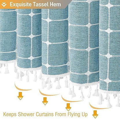 BTTN Teal Boho Farmhouse Linen Heavy Duty Shower Curtain, 72x72, Turquoise