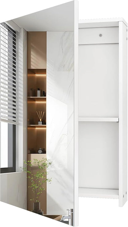 CHOEZON Bathroom Medicine Mirror Cabinet, 13.8'' x 19.7'', Wall-Mounted Bathroom Vanity with Mirror, Bathroom Medicine Cabinet with Storage Function, Hanging Storage Cabinet, Adjustable Shelves, White