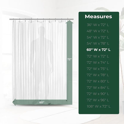 Shower Curtain Liner with Side Suction Cups, Premium PEVA Plastic Shower Liner with 3 Magnets, Waterproof Bathroom Curtain, 72 x 72, Frosted