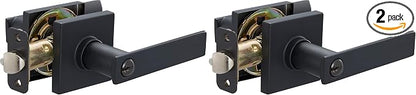 Amazon Basics Contemporary Stamford Entry Door Lever, Easy Installation, Matte Black, 2-Pack