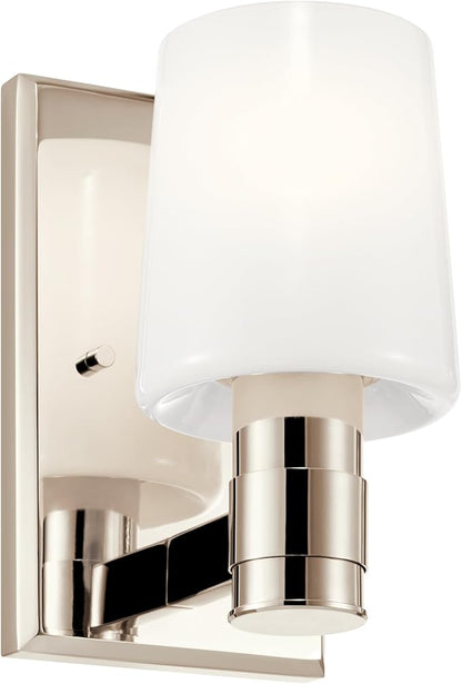 Kichler Adani 1-Light Wall Sconce, Modern Light with Opal Glass in Polished Nickel, for Bathroom, Powder Room, Kitchen, Bedroom, or Hallway (8.5" x 5"), 55174PN
