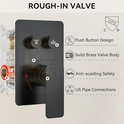 Shower Faucet Set Matte Black Shower System, STARBATH 10" Ceiling Mount Rain Showerhead and 6" Wall Mounted Rainfall Shower for Couples, On Off Button Valve Dual Head Shower Systems Complete