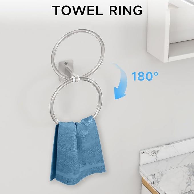 KLJKPA 8-Piece Brushed Nickel Bathroom Hardware Set, 24 inch Towel Bar | Towel Racks for Bathroom Accessories Set, Robe Towel Hooks, Toilet Paper Holder Wall Mounted