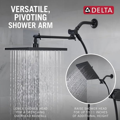 Delta 75527 Universal Showering 1.75 GPM Single Function Modern Rain Shower Head and Hand Shower Combo with Adjustable Extension Arm and Touch-Clean Nozzles - Matte Black