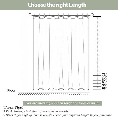 OWENIE White Shower Curtain for Bathroom 90 Inches Eatra Long, Elegant 3D Embossed Textured Cloth Waffle Shower Curtain, Modern Luxury Hotel Style, Water Repellent, Machine Washable, 72X90, White