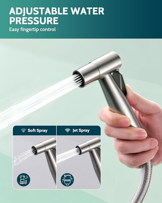 LUFEIDRA Handheld Bidet Sprayer, Adjustable Water Pressure, RV Toilet Use | Upgraded Leak-Free PVC Bidet Hose, 7/8" Brass T-valve, Stainless Steel, Feminine Wash, Cloth Diaper Rinse, Easy Install