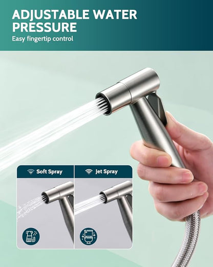 LUFEIDRA Handheld Bidet Sprayer, Adjustable Water Pressure, RV Toilet Use | Upgraded Leak-Free PVC Bidet Hose, 7/8" Brass T-valve, Stainless Steel, Feminine Wash, Cloth Diaper Rinse, Easy Install