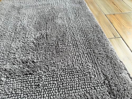 KEMA Bath Mat 17"x24", Cotton Reversible Bathroom Rug for Bathroom Ultra Soft Plush Bath Rugs Water Absorbent Quick Dry Thick Floor Mats for Shower, Restroom, Bedroom, Kitchen (Charcoal)