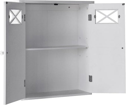 Teamson Home Dawson Wooden Over The Toilet Bathroom Removable Wall Medicine Cabinet with 1 Adjustable Shelf 2 Storage Spaces 2 Cross Molding Doors and Crystal-Cut Knobs, White | 2 Doors, Floor Mount, Open Shelf, Crystal-Cut Knobs