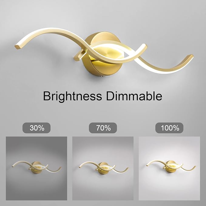 EDISLIVE Modern Wave LED Vanity Light Dimmable Modern Led Vanity Light Fixtures Linear Wall Sconce with Acrylic Strip Shade，24 in LED Vanity Lights for Bathroom Bedroom Makeup Living Room,Gold