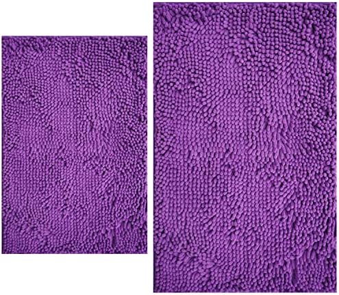 Bathroom Rugs Sets 2 Piece, Extra Soft Chenille Bath Mat Ultra Absorbent Bathroom Rug, Bathroom Mat with Sturdy PVC Non-Slip Bottom, Machine Washable Bath Rugs (20x32 Inch + 16x24 Inch, Purple)