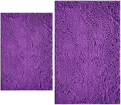 Bathroom Rugs Sets 2 Piece, Extra Soft Chenille Bath Mat Ultra Absorbent Bathroom Rug, Bathroom Mat with Sturdy PVC Non-Slip Bottom, Machine Washable Bath Rugs (20x32 Inch + 16x24 Inch, Purple)