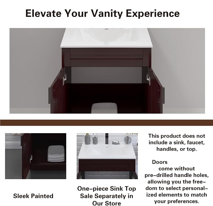 36" Espresso Shaker Bathroom Vanity Base, Soft-Close Double-Door Ready-to-Assemble Sink Cabinet, 36" W x 21" D x 34.5" H, Base Only