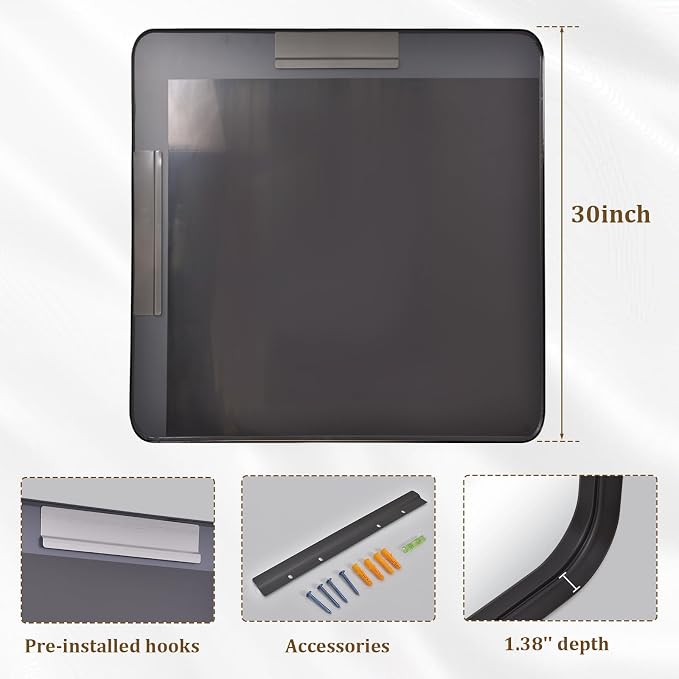 30"x 30" Black Bathroom Mirror - Aluminum Framed Wall Mirror, Bathroom Wall Mounted Vanity Mirror, Modern Bathroom Mirror, Bedroom, Living Room Wall Mirror, Hang Horizontally or Vertically