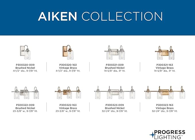 Progress Lighting Aiken Collection 4-Light Vintage Brass Clear Glass Vintage Bath Vanity Light