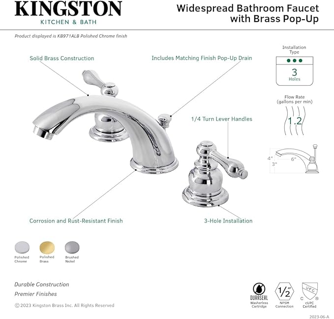 Kingston Brass KB972ALB Widespread Bathroom Faucet, Polished Brass
