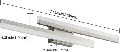 PRESDE 32inch LED Vanity Light Brushed Nickel Bathroom Light Fixtures Over Mirror Modern Bath Wall Lighting Bar