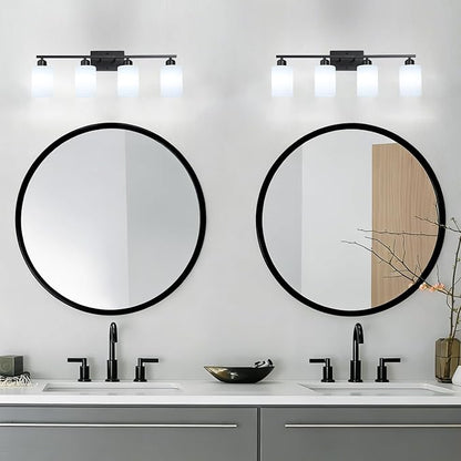 4-Light Bathroom Vanity Lights, Modern Vanity Lighting with Milky White Shades, Anti-Rust Black Bathroom Light Fixtures Over Mirror, Bathroom Wall Lamp for Mirror Bathroom Living Room Cabinet