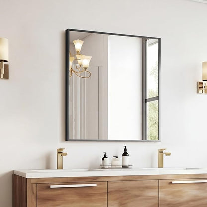 Sweetcrispy Bathroom Mirror, 30" x 36" Rectangle Wall Mount Mirrors | Modern Vanity Mirror with Tempered Glass, Metal Frame, for Home Decor, Anti-Rust, Black