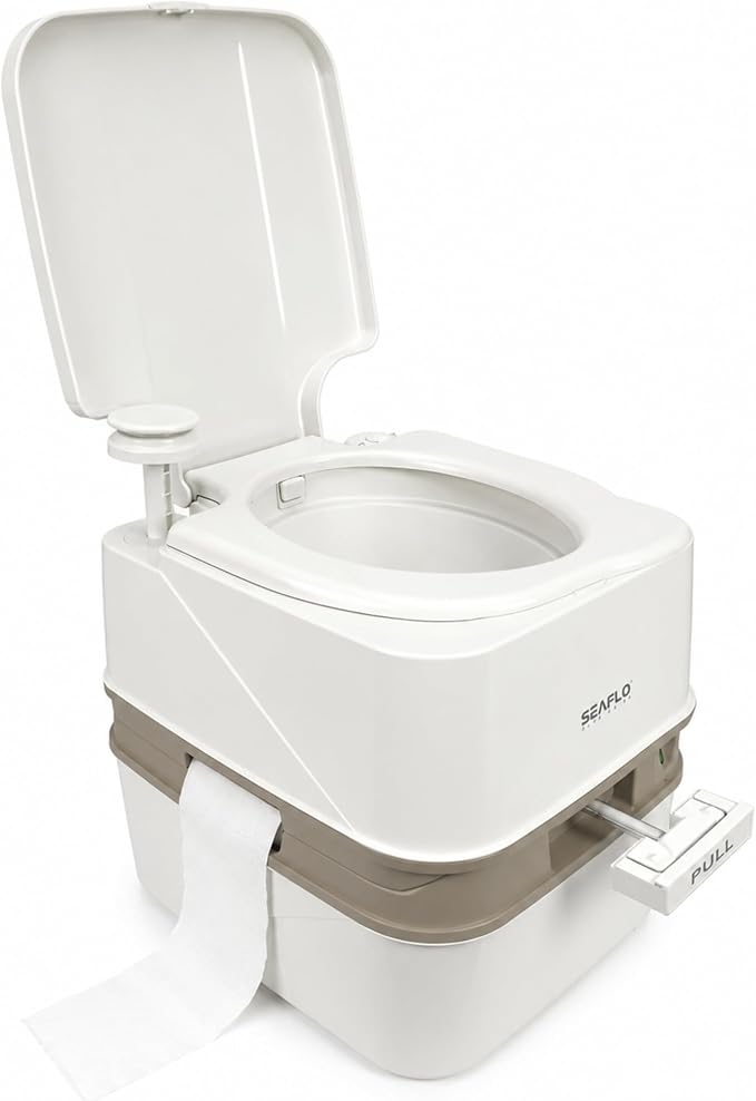 SEAFLO Premium Camping Portable Toilet - 5.8 Gallon Waste 3.43 Gall Fresh Tank (100 Flushes), 440 lbs Max Weight, Level Indicator, Sealed Waste Tank for RV, Boat, Elderly, Off-Grid, 4-Year Warranty