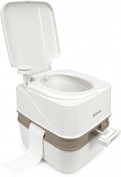 SEAFLO Premium Camping Portable Toilet - 5.8 Gallon Waste 3.43 Gall Fresh Tank (100 Flushes), 440 lbs Max Weight, Level Indicator, Sealed Waste Tank for RV, Boat, Elderly, Off-Grid, 4-Year Warranty