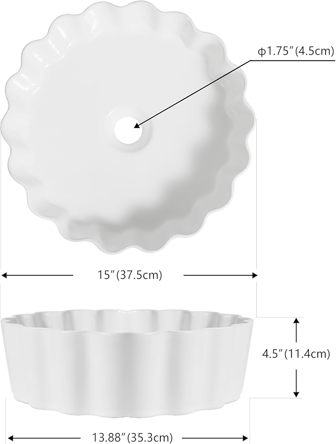JONATHAN Y SNK1005A 15" Round Bathroom Vessel Sink, Art Deco Scallop Above Counter Vanity Sink, White Ceramic Basin for Modern Powder Room and Lavatory