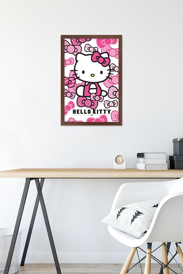 Trends International Hello Kitty: 16 Core - Bows Wall Poster, 22.4L x 14.7W, Mahogany Framed Version