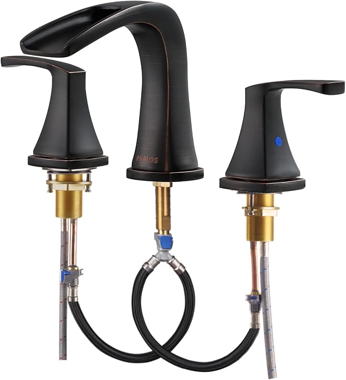 Waterfall 2 Handle Widespread Roman Tub Faucet Oil Rubbed Bronze | 3 Hole Deck Mount Bathtub Filler with Valve & Supply Lines