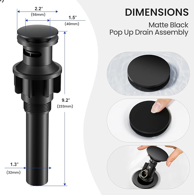Hurran 4 Inch Bathroom Faucet for Sink 3 Hole, Matte Black Bathroom Faucet with Pop-up Drain and 2 Supply Hoses,Stainless Steel Lead-Free 2-Handle Centerset Faucet for Sink Vanity RV
