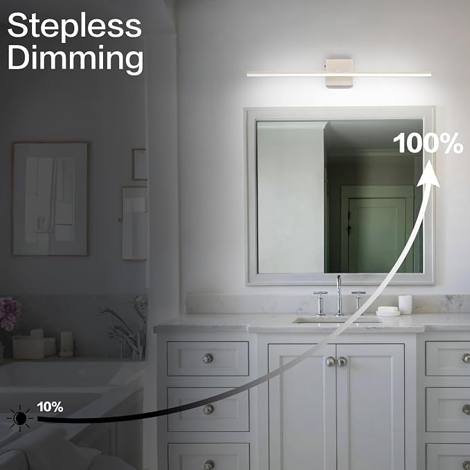30 Inch Modern Vanity Light for Bathroom Brushed Nickel Over Cabinet Arm Extra Wide LED Bar 5CCT Selectable CRI85+ ETL