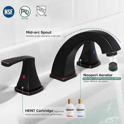 PARLOS Two-Handle High Arc Bathroom Sink Faucet with Metal Pop Up Drain and cUPC Faucet Supply Lines Widespread 8 inch Deck Mounted,Oil Rubbed Bronze, Doris 14173