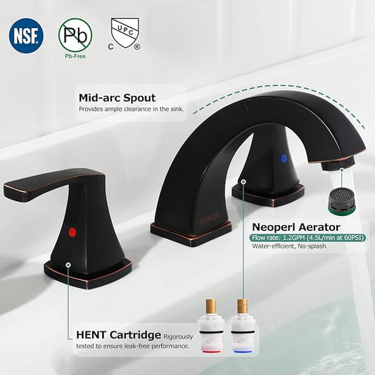 PARLOS Two-Handle High Arc Bathroom Sink Faucet with Metal Pop Up Drain and cUPC Faucet Supply Lines Widespread 8 inch Deck Mounted,Oil Rubbed Bronze, Doris 14173