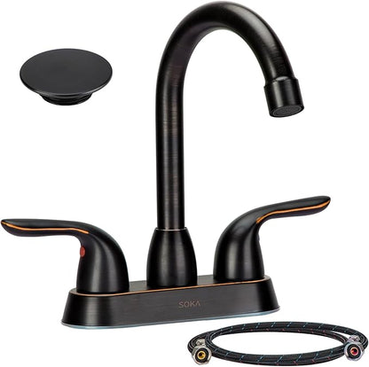 Bathroom Sink Faucet for 3 Hole, 4 Inch Stainless Steel Faucet for Bathroom, Bathroom Faucets with Deck Plate & Pop-Up Pop-Up Drain Assembly 2-Handle Faucet for Bathroom Sink Vanity RV Restroom