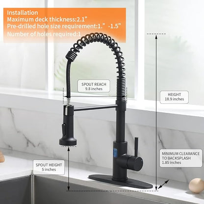 OWOFAN Touchless LED Light Kitchen Sink Faucet Pull Down Sprayer Smart Motion Sensor Activated Hands Free Single Handle Kitchen Faucet Black