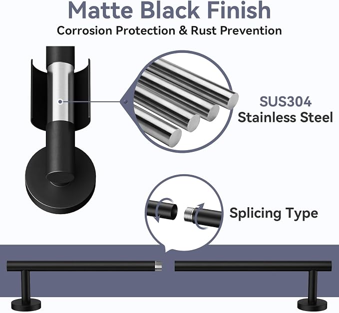 Bathroom Hardware Set, 24 Inch Matte Black Towel Bar Set, 4-Piece | Wall Mounted Bathroom Accessories, Towel Racks for Bathroom, Modern Towel Holder Set, Durable SUS304 Stainless Steel