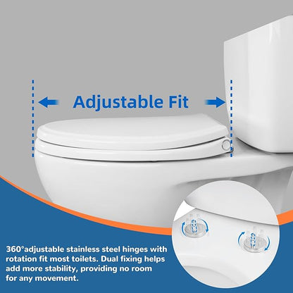 Elongated Toilet Seat Soft Close with Cover, Oval Toilet Seat Replacement with Non-Slip Toilet Bolts and Bumpers, Compatible with Kohler, American Standard, TOTO, One-Click Release, White