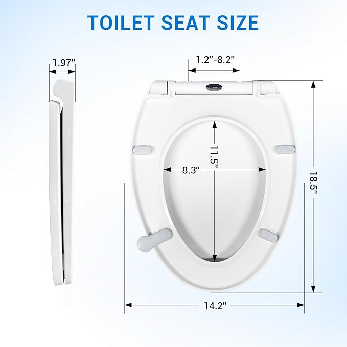 KHE Elongated Toilet Seat 18.5 Inch, Soft Close Toilet Seat with No-Touch Handle, Quick Release for Easy Cleaning, Non-Slip Bumpers, Durable PP, White