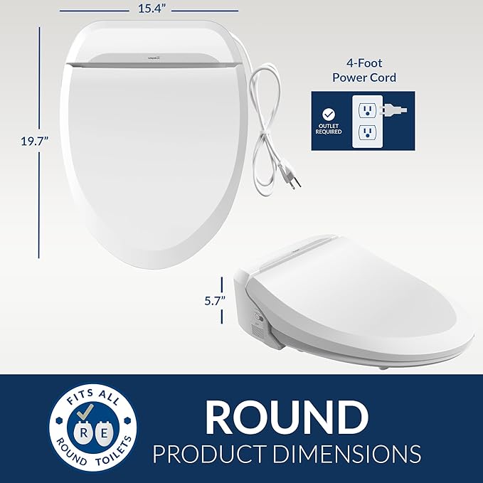 Bio Bidet USPA PRO Modern Bidet Seat, Warm Water, Heated Seat & Dryer, Remote Control, Round