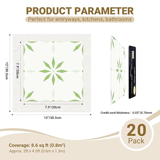 Peel and Stick Floor Tile, 7.9"x7.9" Vinyl Flooring for Bathroom Kitchen, Waterproof Non-Slip Durable Self-Adhesive Easy DIY Removable