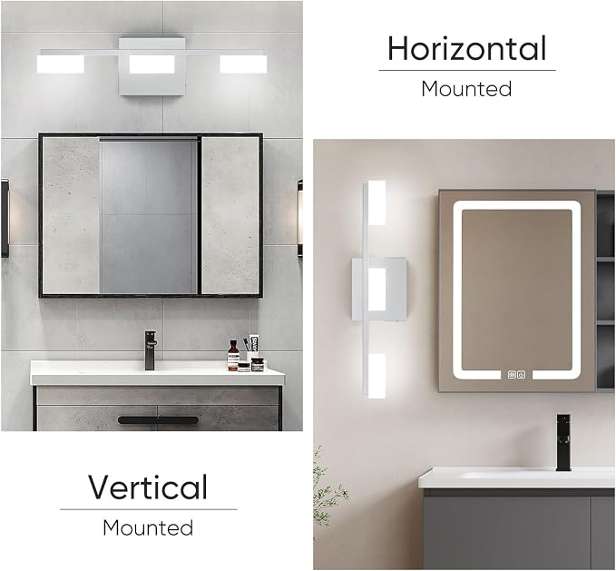 LED Modern Bathroom Light Fixtures Over Mirror, 3-Light Dimmable Vanity Lights, Chrome Acrylic Bathroom Vanity Light, 2700K-6500K Adjustable, ETL Certificated