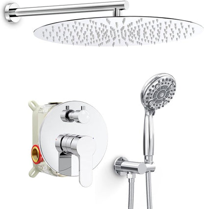 SR SUN RISE Shower Faucet - 16 Inch Multifunctional High Pressure Shower Head System with Handheld Shower Head Fixtures - Valve Included - Polished Chrome