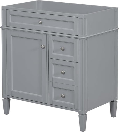 30" Bathroom Vanity Without Top Sink,Modern Freestanding Bath Storage Cabinet with 2 Soft-Close Drawers and Tip-Out Tray & Cabinet Door Organizer,Adjustable Shelf,Easy Assembly,Grey