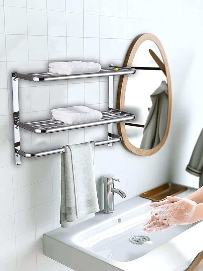LUANT 24 Inch Bathroom Shelf 3-Tier Wall Mounting Rack with Towel Bars